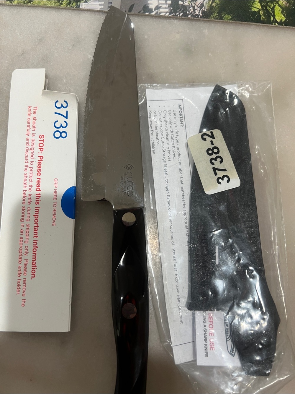 Cutco Black Handle Serrated Kitchen Knife with Black Sheath 3738